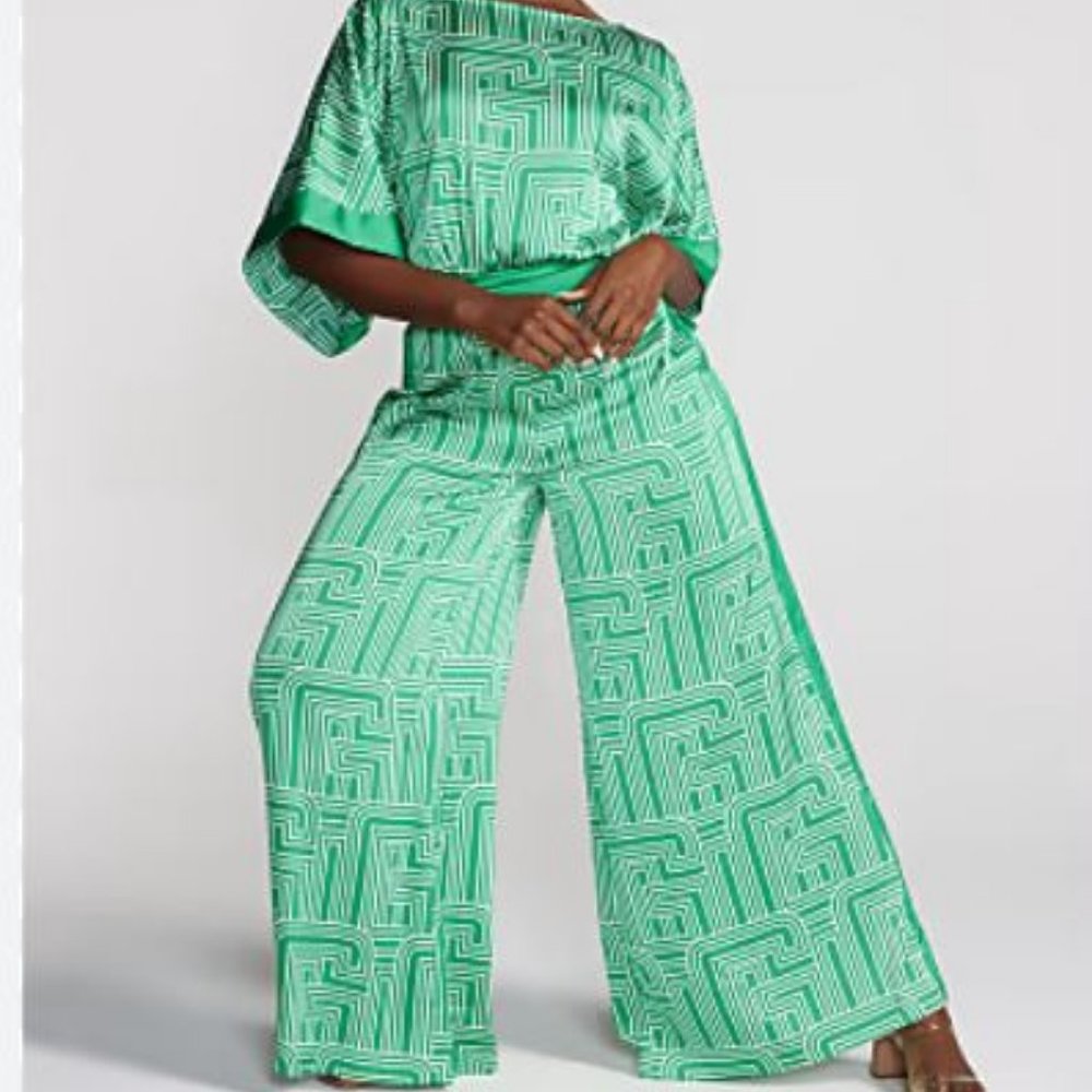 Gabrielle Union Green  EDAH GEOMETRIC-PRINT WIDE-LEG JUMPSUIT XL